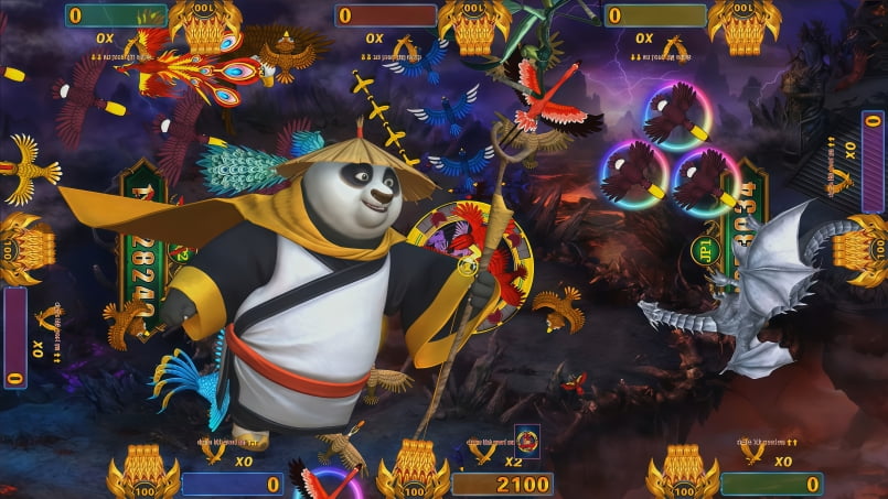 Happy Birds Peacock Kingdom 3 Po character, Kung Fu Panda arcade fishing game board
