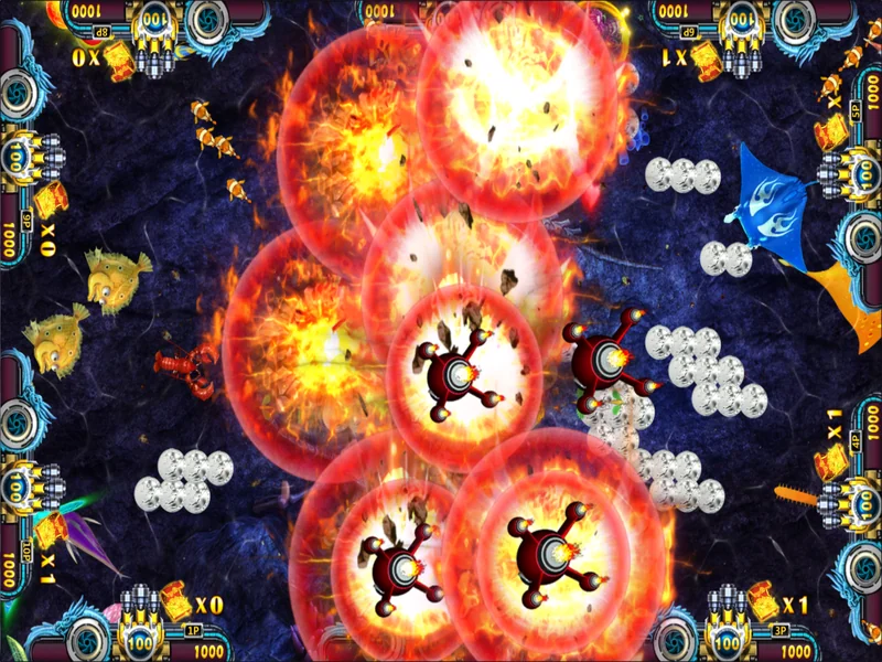 arcade fishing game bomb skill effect high multiplier explosion gameplay fish hunter machine