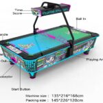 Commercial 2 Player Coin-Operated Air Hockey Table Arcade Machine with technical specifications diagram, showing key parts and dimensions