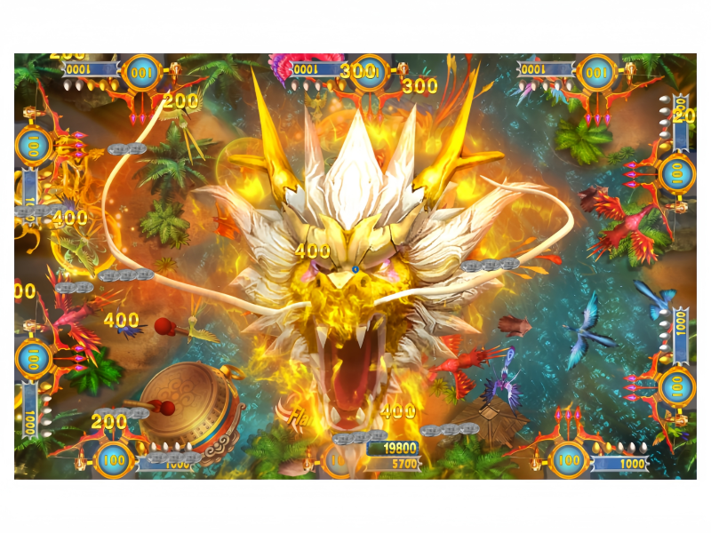 Devil VS Monster Fish Game PCB Kit showing a golden beast bonus feature with reward effects