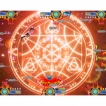 Devil VS Monster Fish Game PCB Kit showing a summoning circle skill with magical battle effects