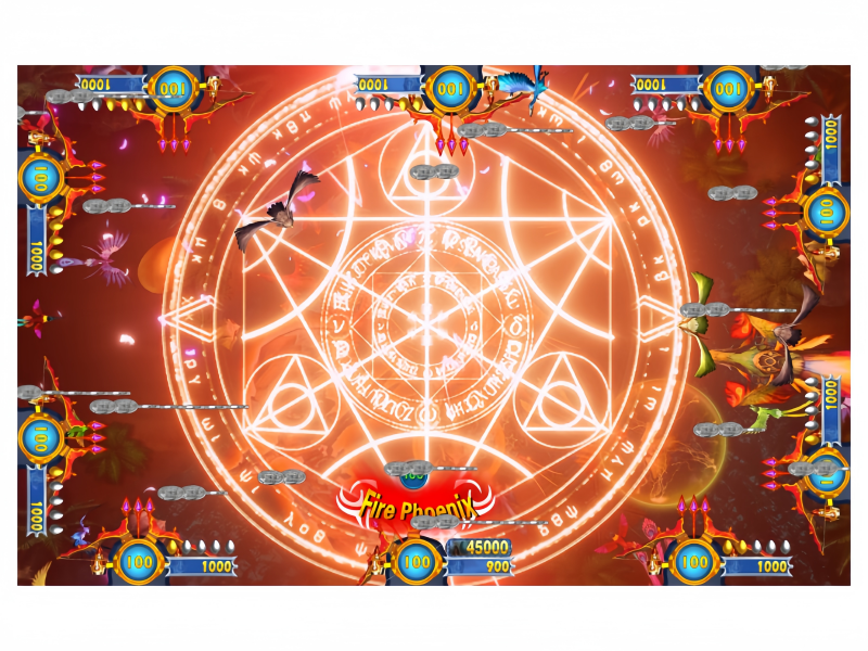 Devil VS Monster Fish Game PCB Kit showing a summoning circle skill with magical battle effects