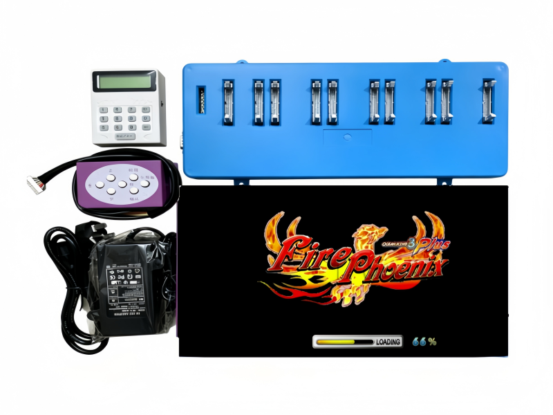 Fire Phoenix Fish Game PCB Kit with control board, power supply, keypad and wiring accessories