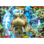 Godzilla vs Alien fish game gameplay scene featuring giant monster encounter and bonus action