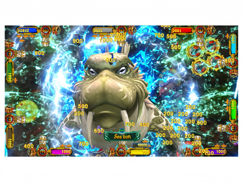 Godzilla vs Alien fish game gameplay scene featuring giant monster encounter and bonus action