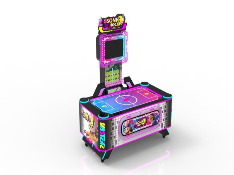 Sonic Air Hockey Arcade Machine Side Angle View for Commercial Entertainment Centers
