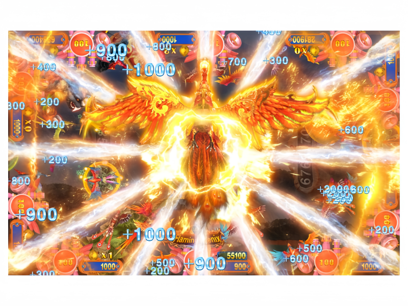 Witch Legend Fish Game PCB Kit showing a phoenix-style bonus feature with high reward effects