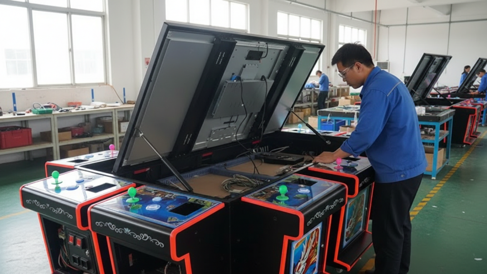 Custom fish game machine cabinet production with control panel and metal structure