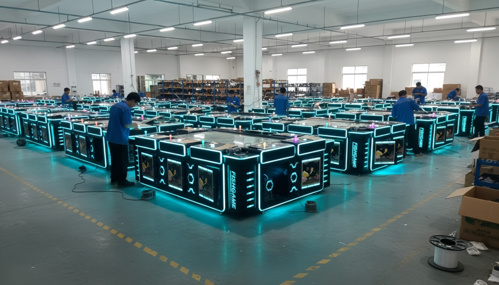 Fish game machine production workshop with assembly lines in China
