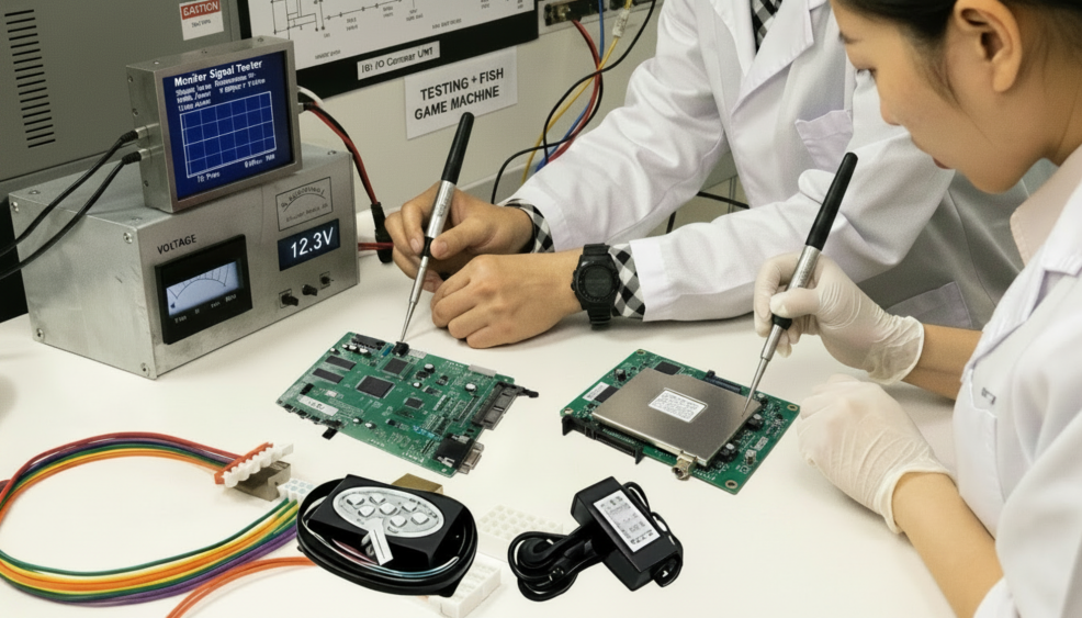 Fish game machine PCB testing and software stability inspection in factory