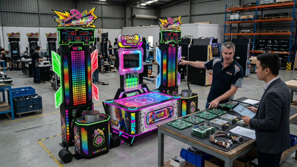 Different arcade machines using standardized PCBs, wiring and power components