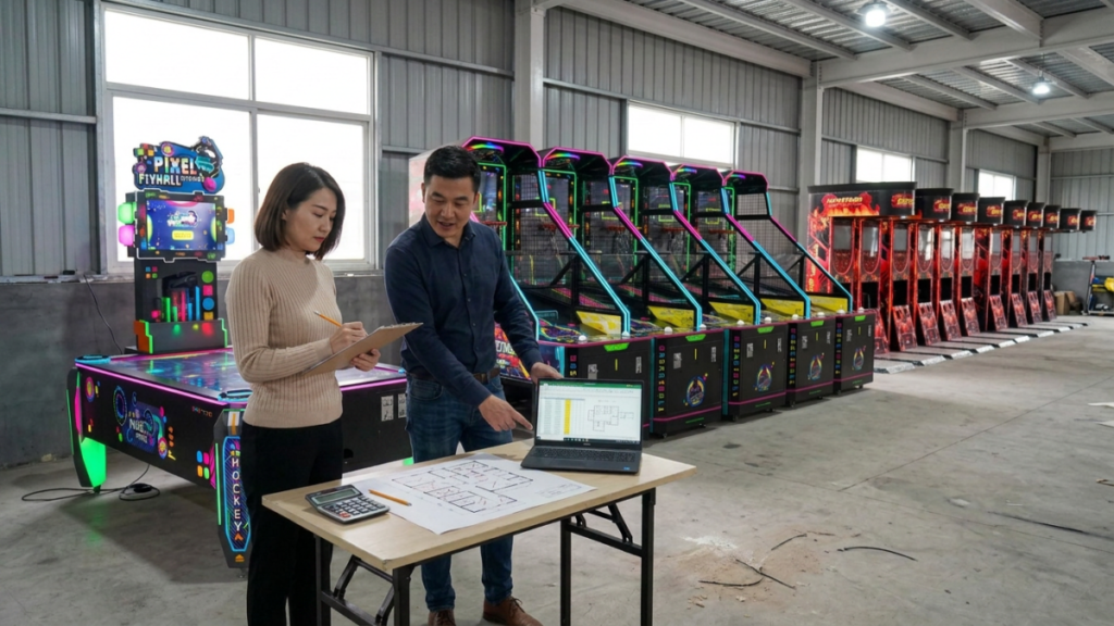 Venue owner planning a commercial arcade startup budget and machine layout