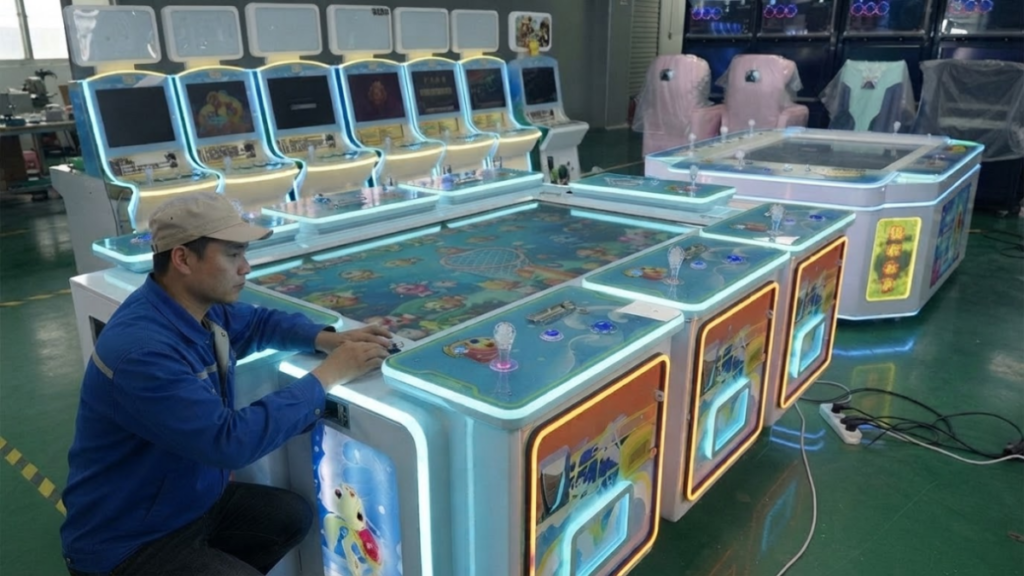 Complete multiplayer fish game table undergoing factory inspection