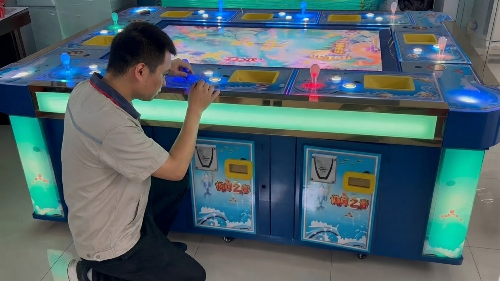 Technician testing every player position on an OEM fish game machine sample