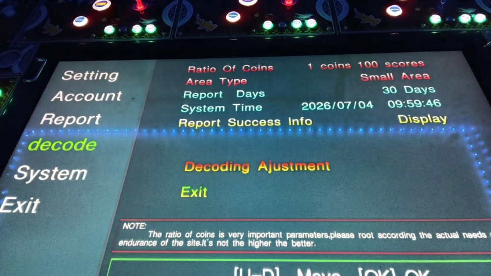 Technician checking player positions, language and difficulty settings on a fish game machine