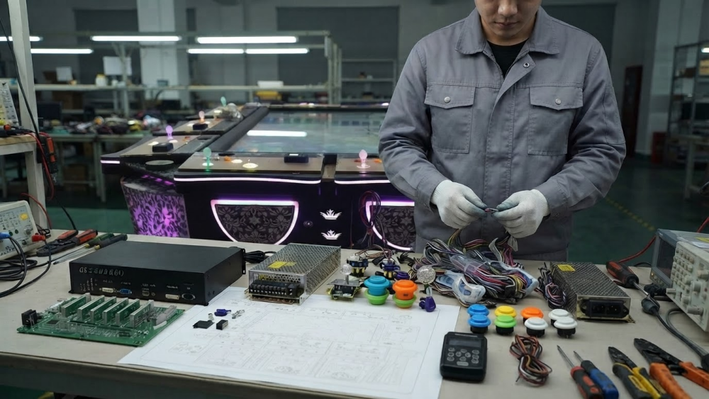 OEM arcade machine components checked against an approved master configuration